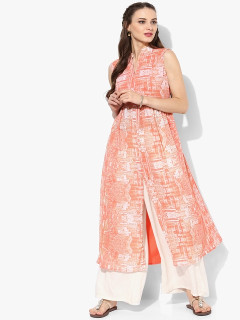 

GERUA Women Peach-Coloured Printed A-Line Kurta
