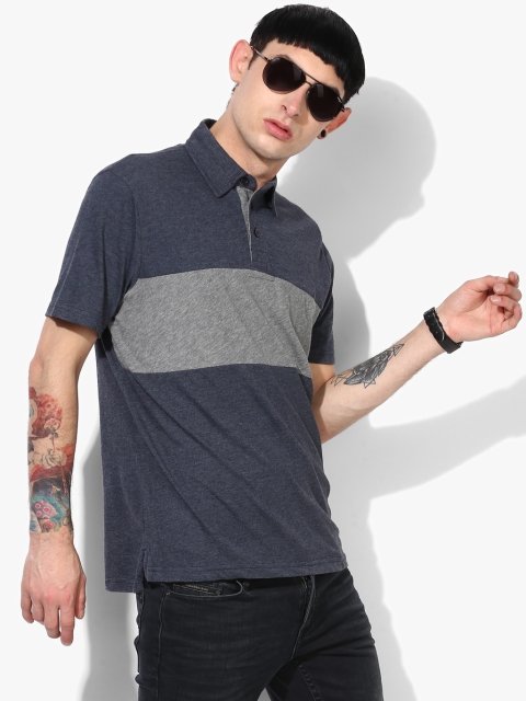 

Aeropostale Men Navy & Grey Melange Solid Polo Collar T-shirt, Navy blue