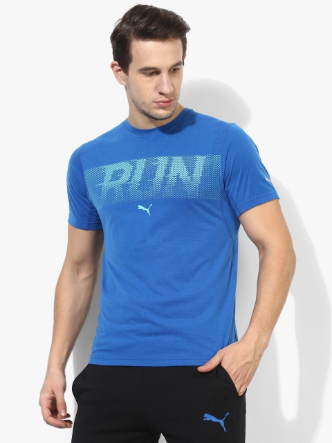 

Puma Men Blue Printed Round Neck Run S S Tee T-shirt