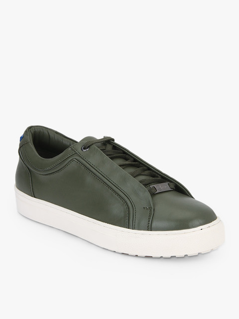 

Pepsi Men Olive Green Concealed Lace Leather Sneakers