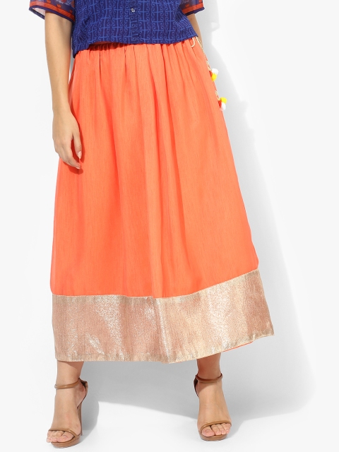 

Orange Textured Flared Skirt