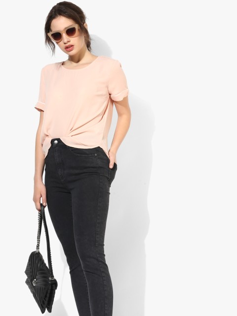 

FOREVER 21 Women Peach-Coloured Solid Top, Pink