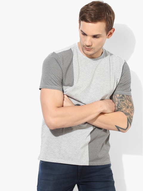 

Light Grey Printed Slim Fit Round Neck T-Shirt