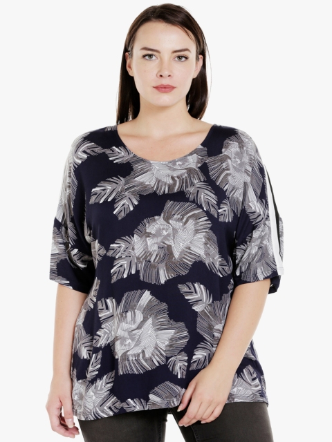 

JUNAROSE Plus Size Navy Blue Printed Top
