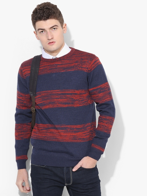 

Navy Blue Striped Round Neck Sweater