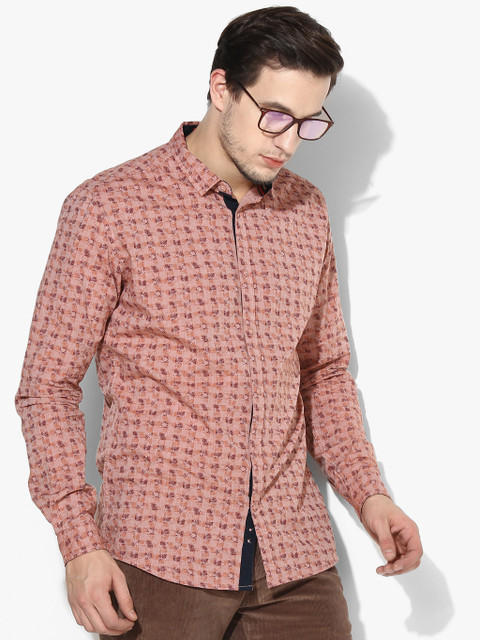 

Peach Printed Slim Fit Casual Shirt