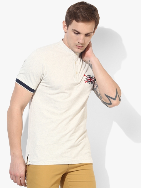 

Off White Solid Slim Fit Mandarin T-Shirt