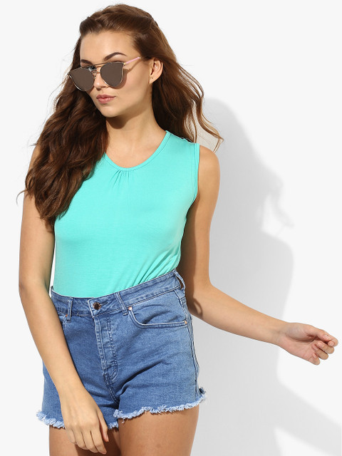 

Aqua Blue Solid Pure Cotton Top