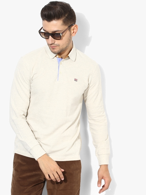 

Cream Textured Slim Fit Polo T-Shirt