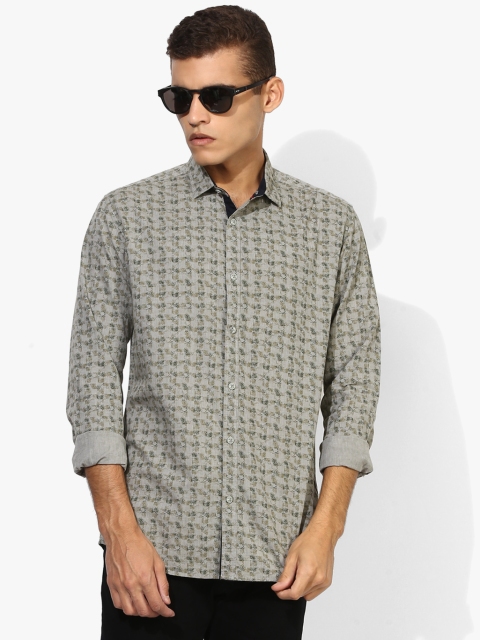 Grey Printed Slim Fit Casual Shirt