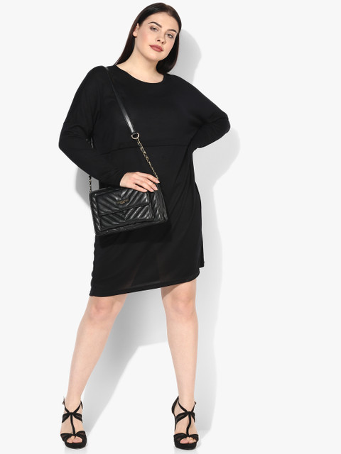 

JUNAROSE Plus Size Black Coloured Solid Shift Dress