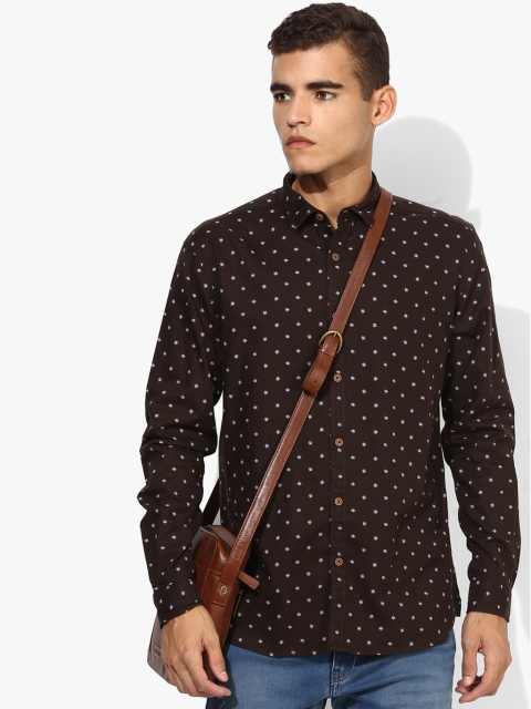 

British Club Brown Printed Slim Fit Casual Shirt