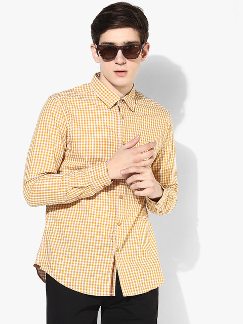 

Mustard Yellow Checked Slim Fit Casual Shirt