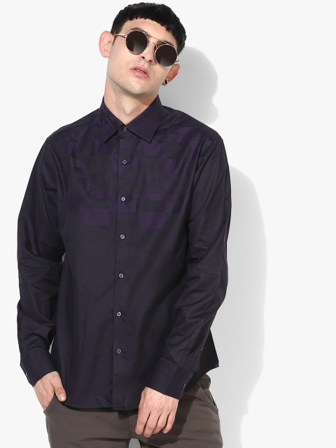 

Navy Blue Printed Slim Fit Casual Shirt