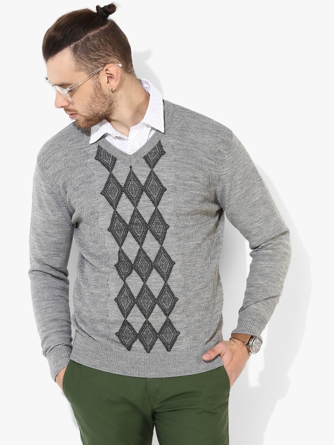 

Grey Self Design V-Neck Sweater