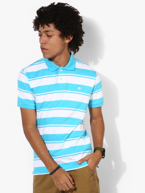 

Turquoise Striped Regular Fit Polo T-Shirt, Turquoise blue