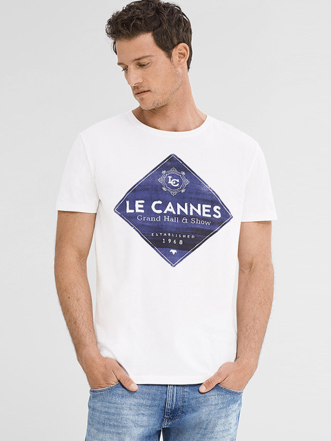 

White Printed Regular Fit Round Neck T-Shirt