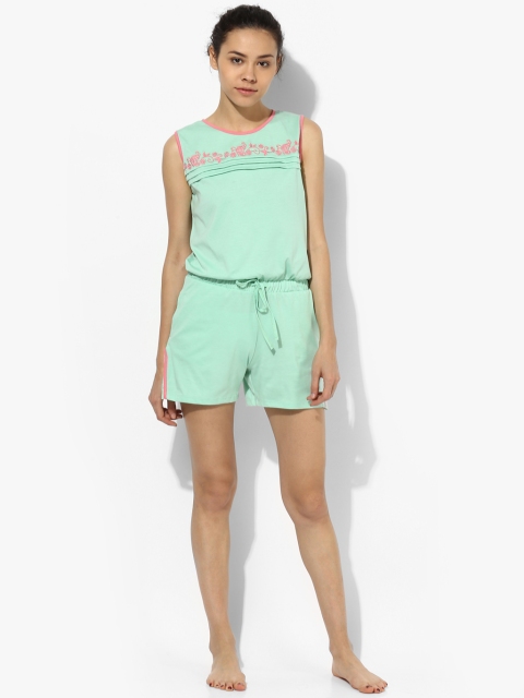 

MADAME M SECRET Green Embroidered Playsuit