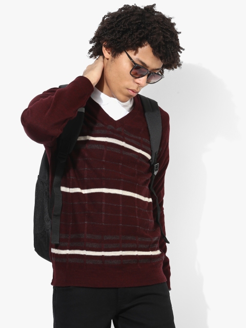 

Maroon Checked V Neck Sweater