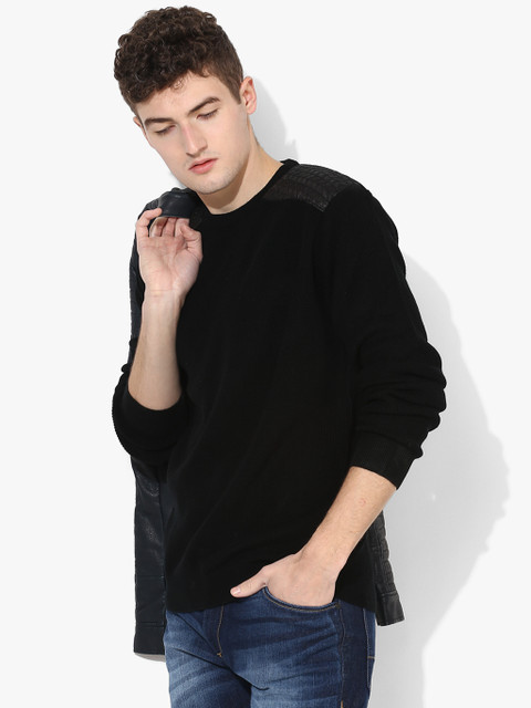 

Black Textured Round Neck Sweater