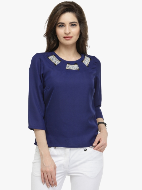 

Blue Embellished Pure Cotton Top
