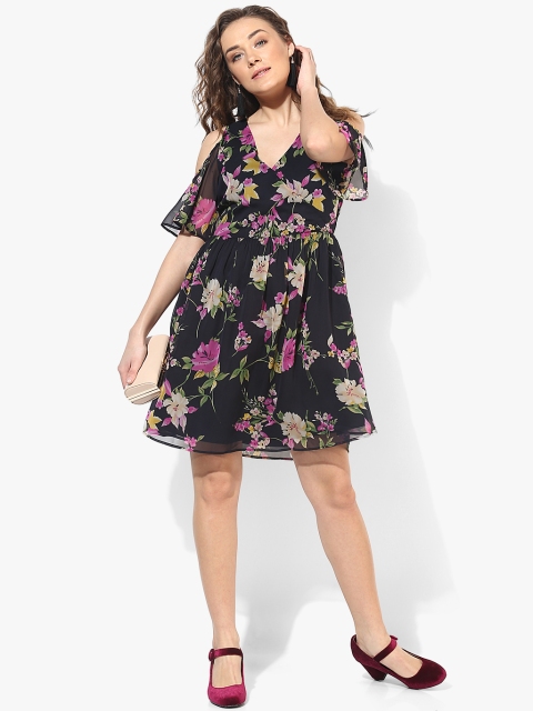 

Navy Blue Coloured Printed Skater Dress