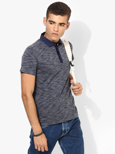 

V Dot Grey Textured Slim Fit Polo T-Shirt