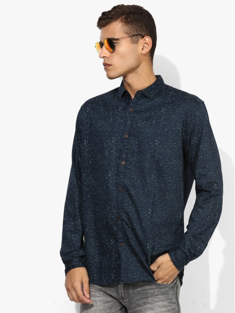 

Navy Blue Printed Slim Fit Casual Shirt