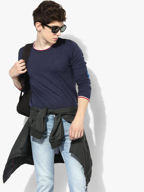 

Navy Blue Solid Round Neck Sweater