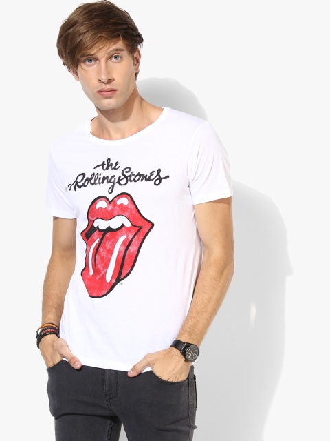 

White Printed Regular Fit Round Neck T-Shirt