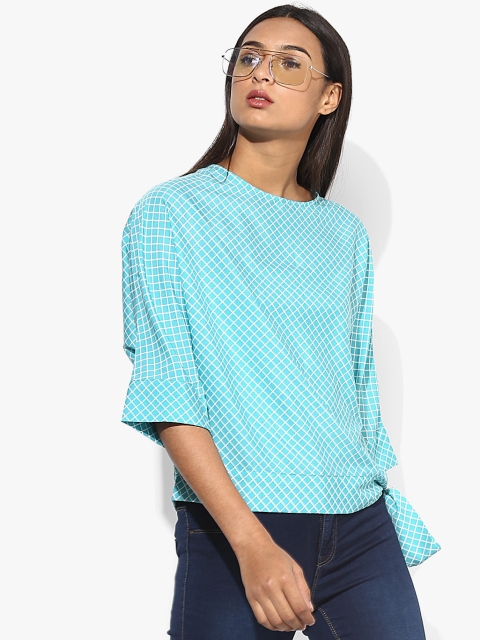 

Aqua Blue Checked Blouse