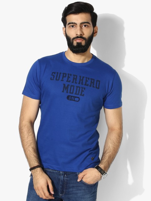 

Blue Printed Slim Fit Round Neck T-Shirt