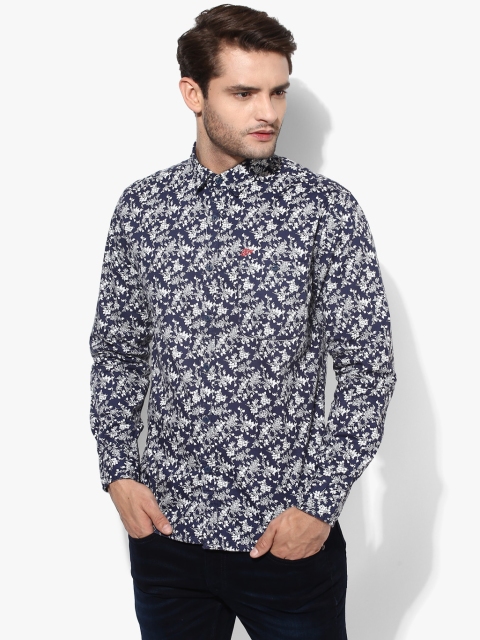 

Navy Blue Printed Regular Fit Casual Shirt