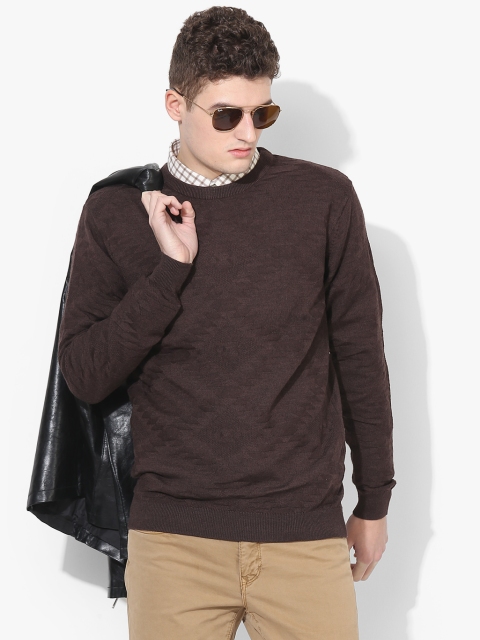 

Brown Textured Round Neck Sweater