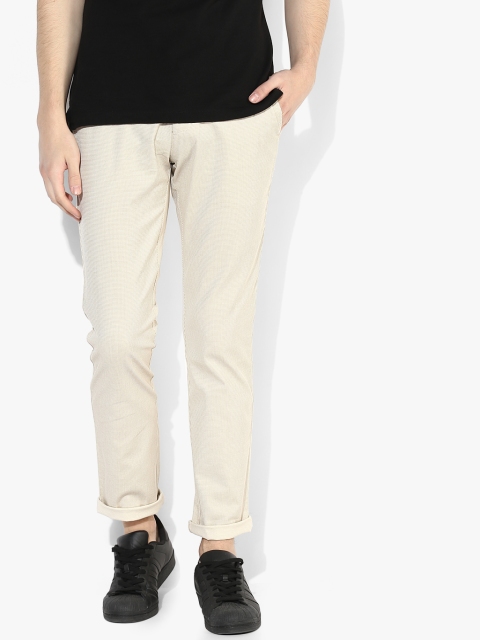 

Cream Textured Slim Fit Chinos