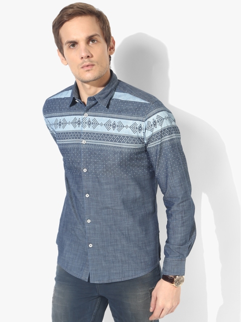 

Blue Printed Slim Fit Casual Shirt