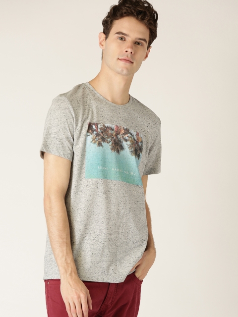 

Grey Melange Printed Regular Fit Round Neck T-Shirt