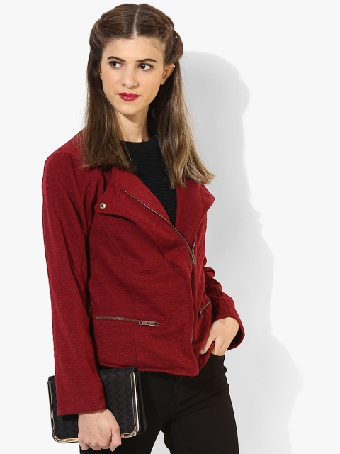 Maroon Self Pattern Winter Jacket