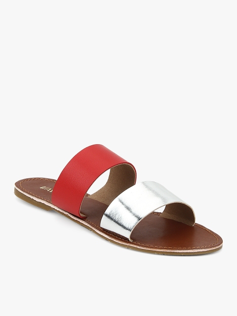 

Lavie Women Red & Silver Metallic Open-Toe Flats