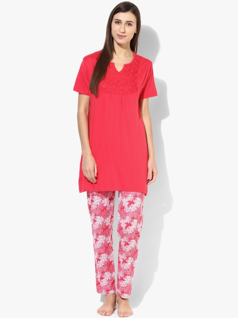 

Red Embroidered Pyjama Set