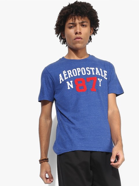 

Blue Embroidered Regular Fit Round Neck T-Shirt