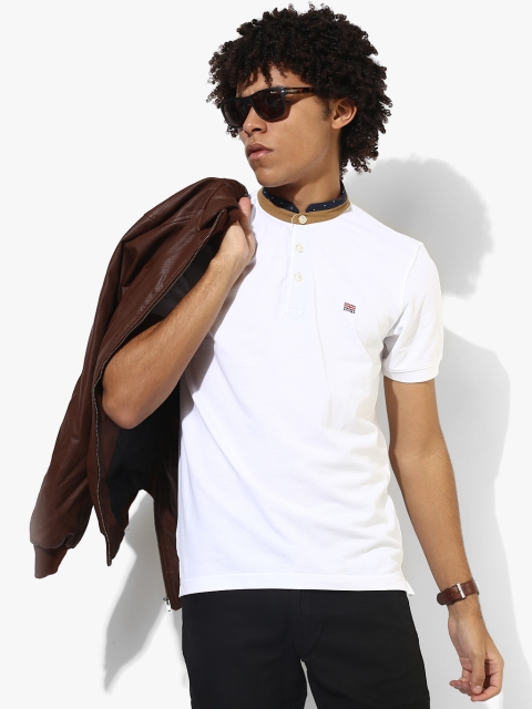 

White Solid Slim Fit Mandarin T-Shirt