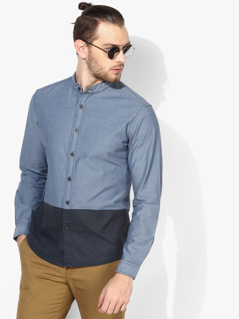 

Blue Colourblocked Slim Fit Casual Shirt