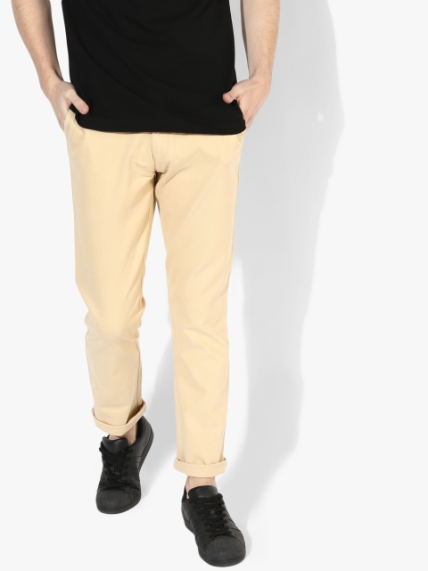 

British Club Men Cream-Coloured Slim Fit Self Design Regular Trousers