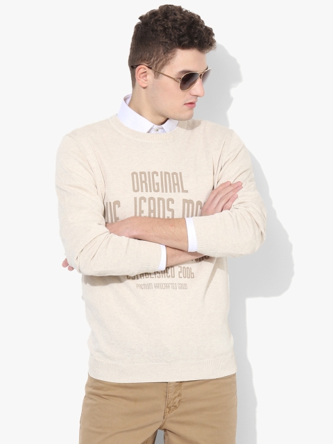 

Beige Printed Round Neck Sweater