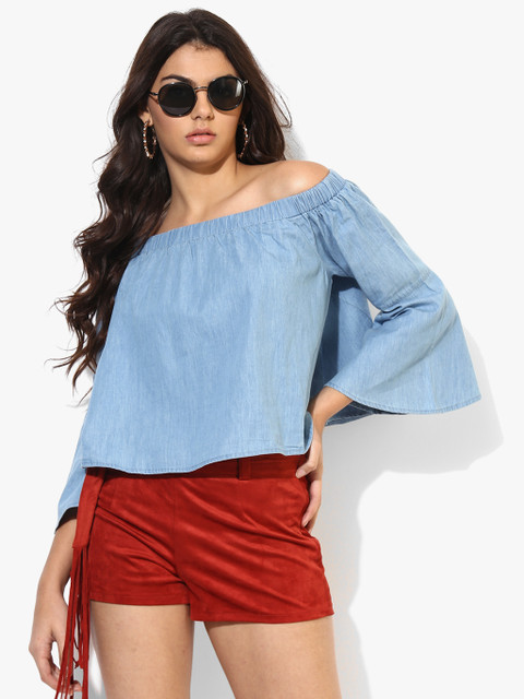 

FOREVER 21 Women Blue Solid Top