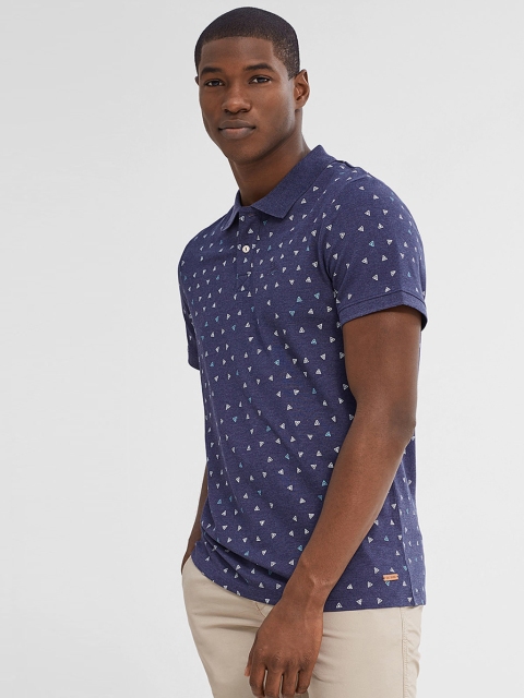 

Navy Blue Printed Regular Fit Polo T-Shirt