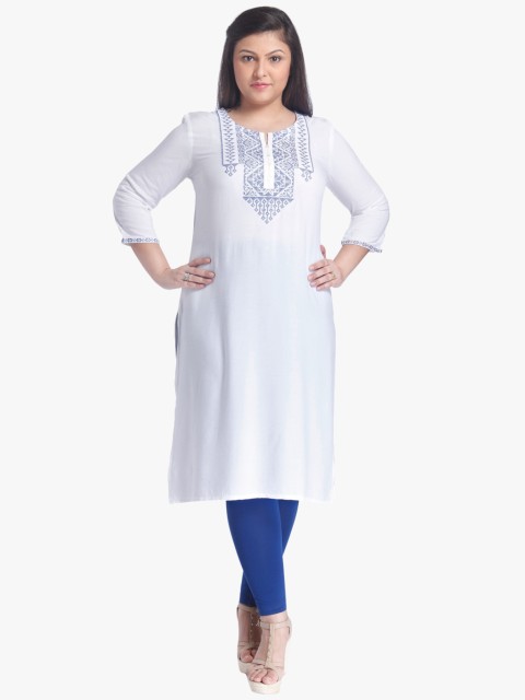 

aLL Plus Size White Printed Kurta