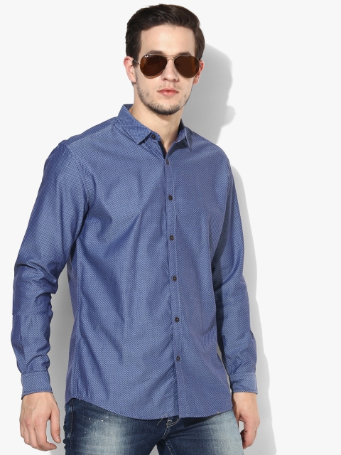 

British Club Men Blue Printed Casual Shirt