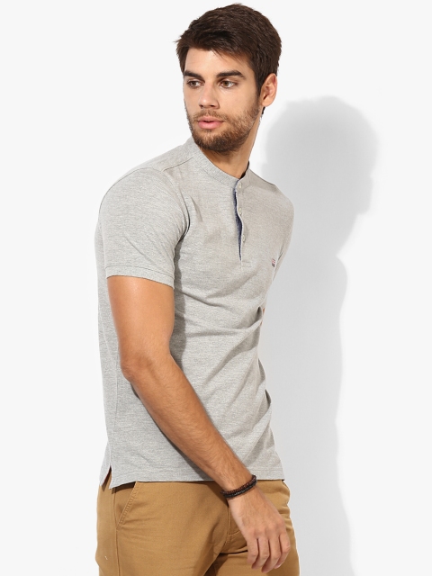 

Grey Solid Slim Fit Mandarin T-Shirt